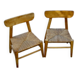 paire de chaises pour enfant vintage paillés 1950
