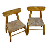 pair of vintage straw children's chairs 1950