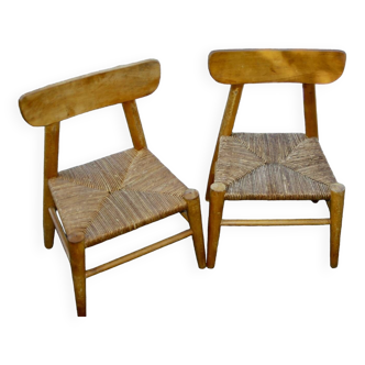 paire de chaises pour enfant vintage paillés 1950