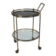 Round Mid-Century Brass and Marble-Effect Glass Bar Cart. Italy 1950s