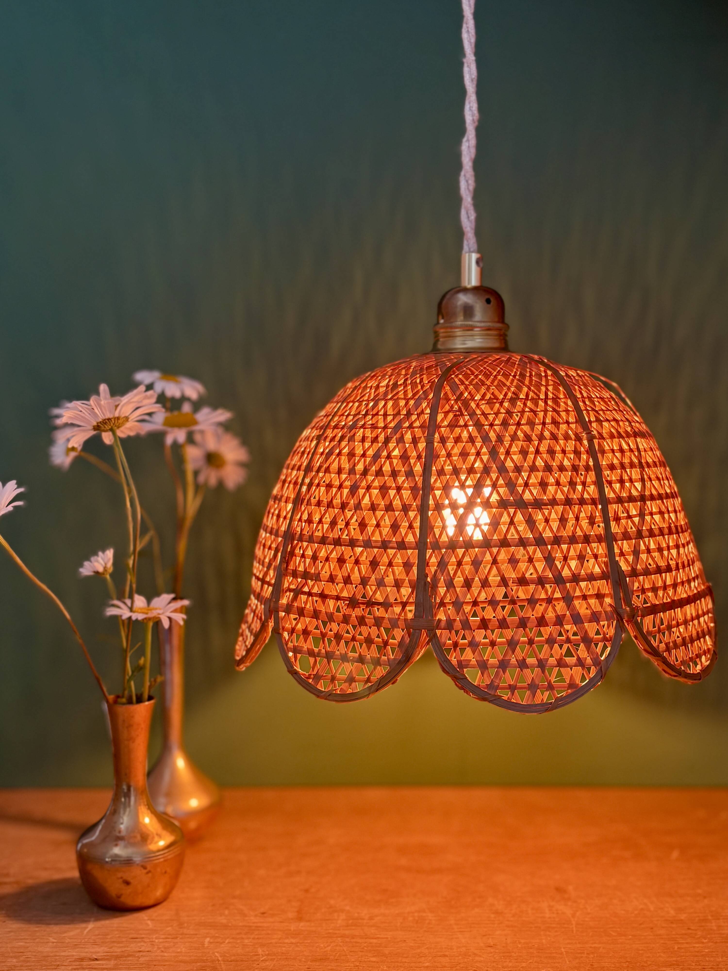 Vintage pendant light in natural materials