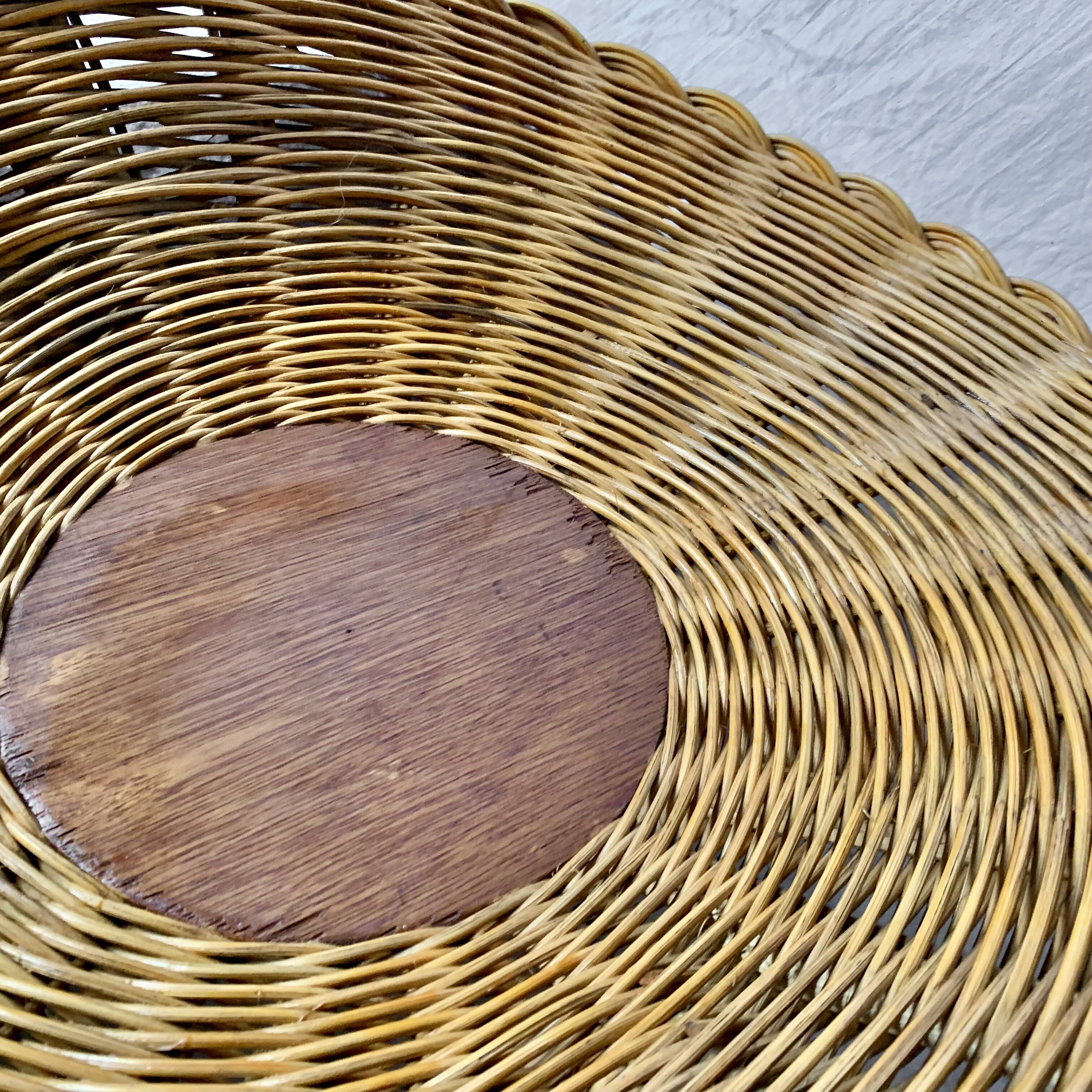 Antique large round wicker and bamboo presentation basket - diameter: 59 cm