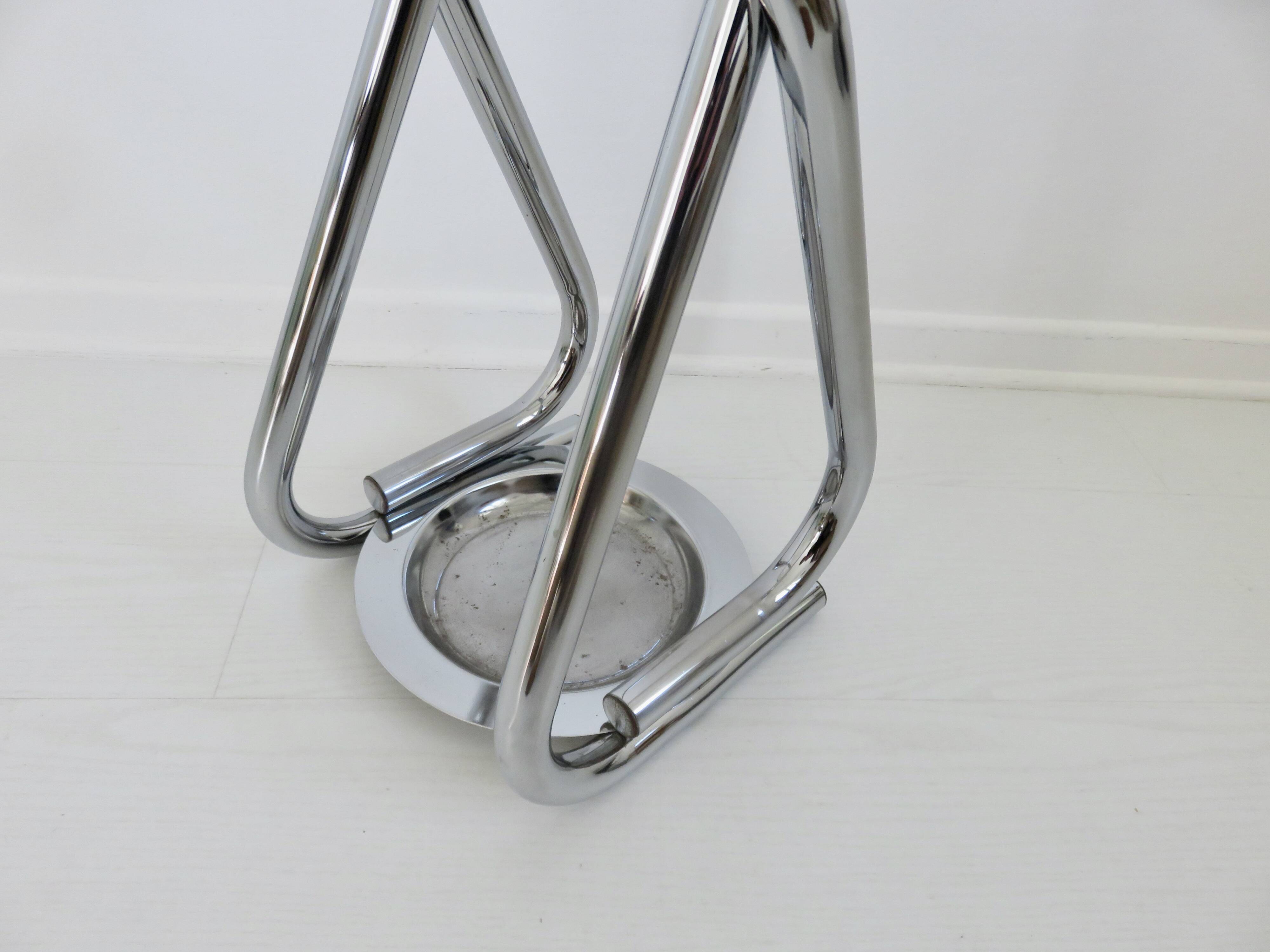 Chrome metal umbrella stand, space age, modernist, futuristic, 70's