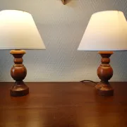Pair of turned wooden bedside lamps