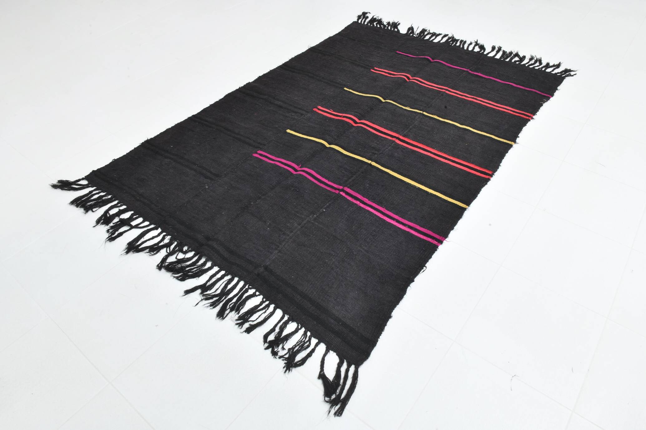 5x7 Grey & Black Striped Vintage Kilim Rug, 155x229Cm