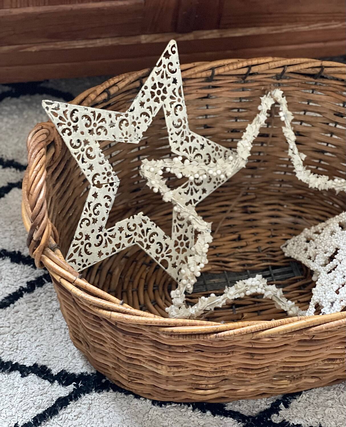 Old rattan and metal basket