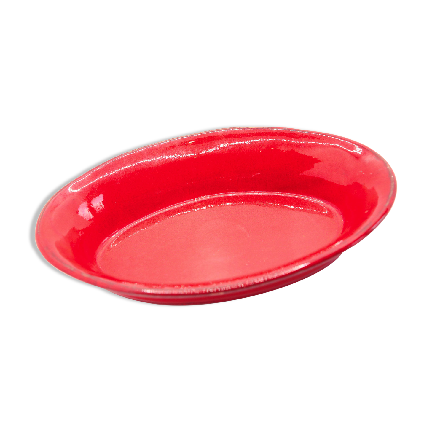 Handcrafted oval dish in scarlet red ceramic