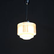 1930s Napako Art Deco pendant light in chrome and glass, restored, new wiring
