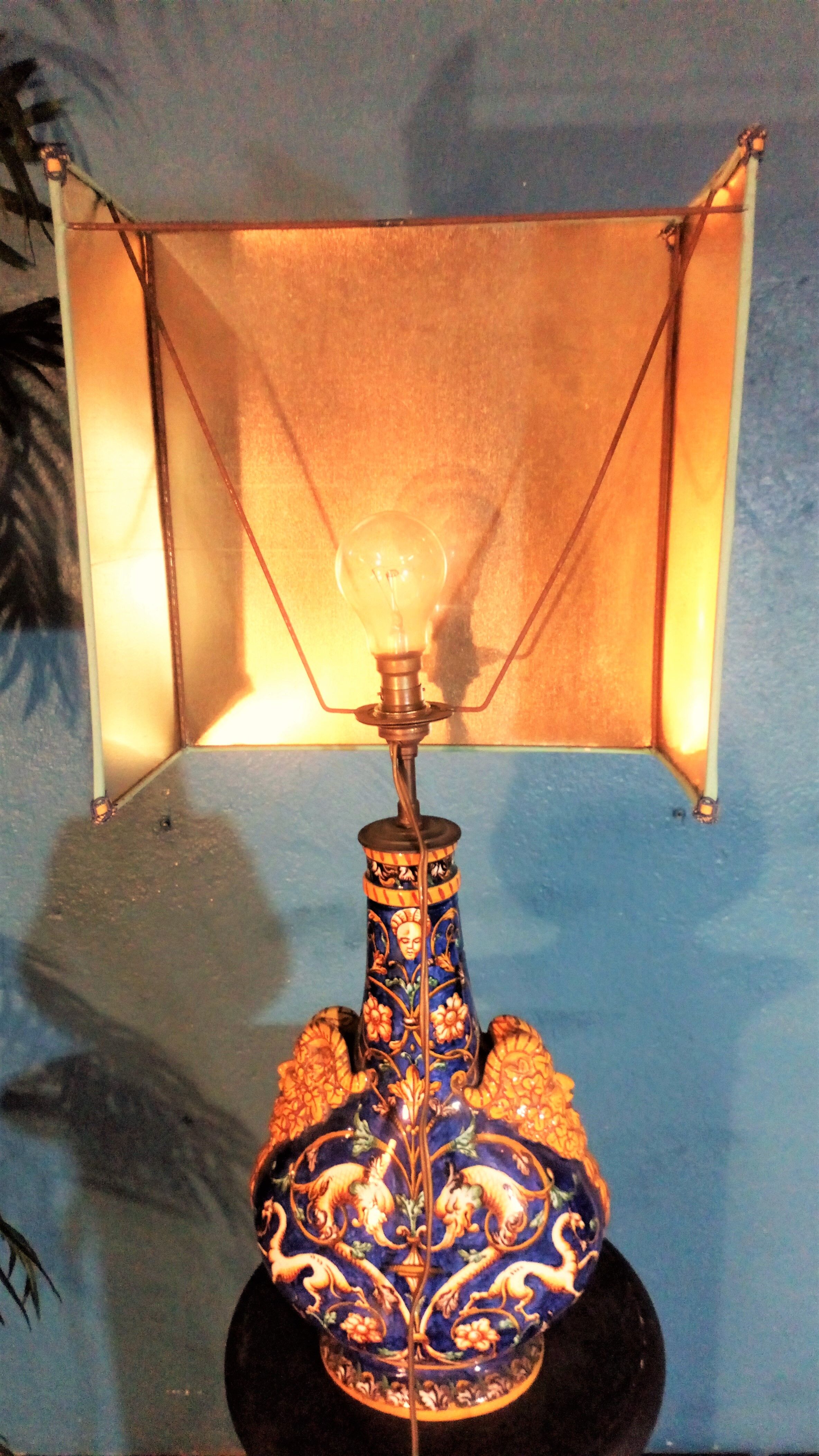 19th century Gien ceramic lamp