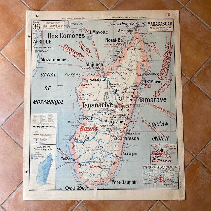 School map No.36/36bis Indochinese Federation / Madagascar Vidal-Lablache - Armand Colin