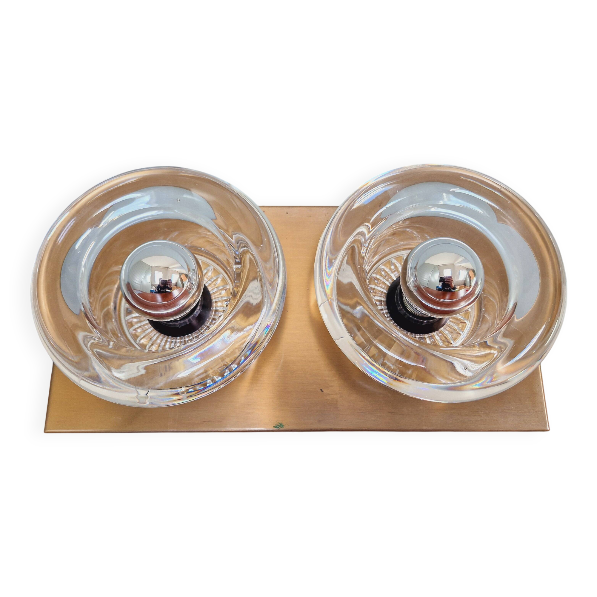 Double wall light in brass and glass, Space Age style, Cosack, 1970
