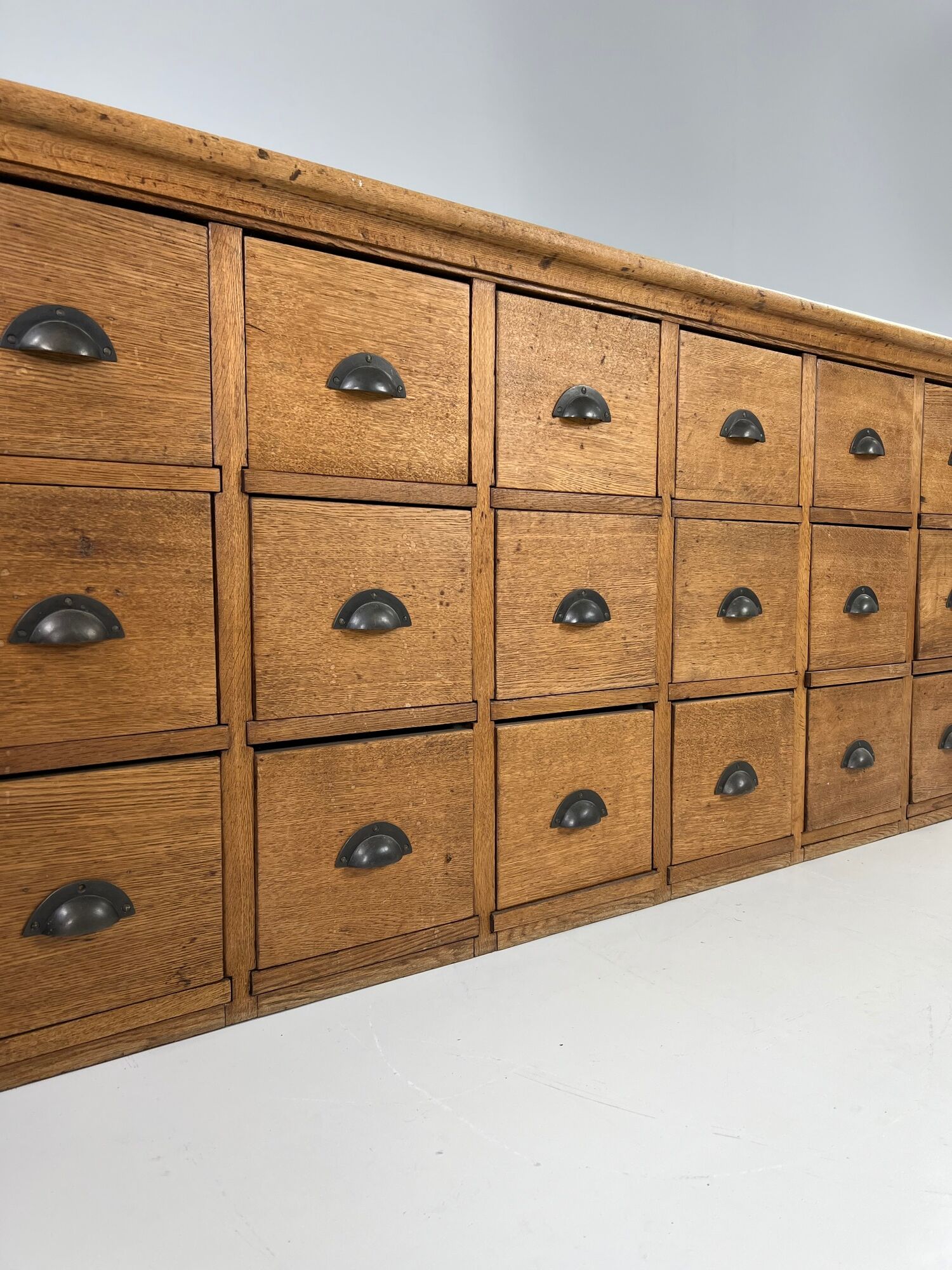 Pharmacy cabinet chest of drawers large oak antiques