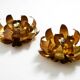 Pair of 70's gilded floral Regency wall or ceiling lamp with large leaves
