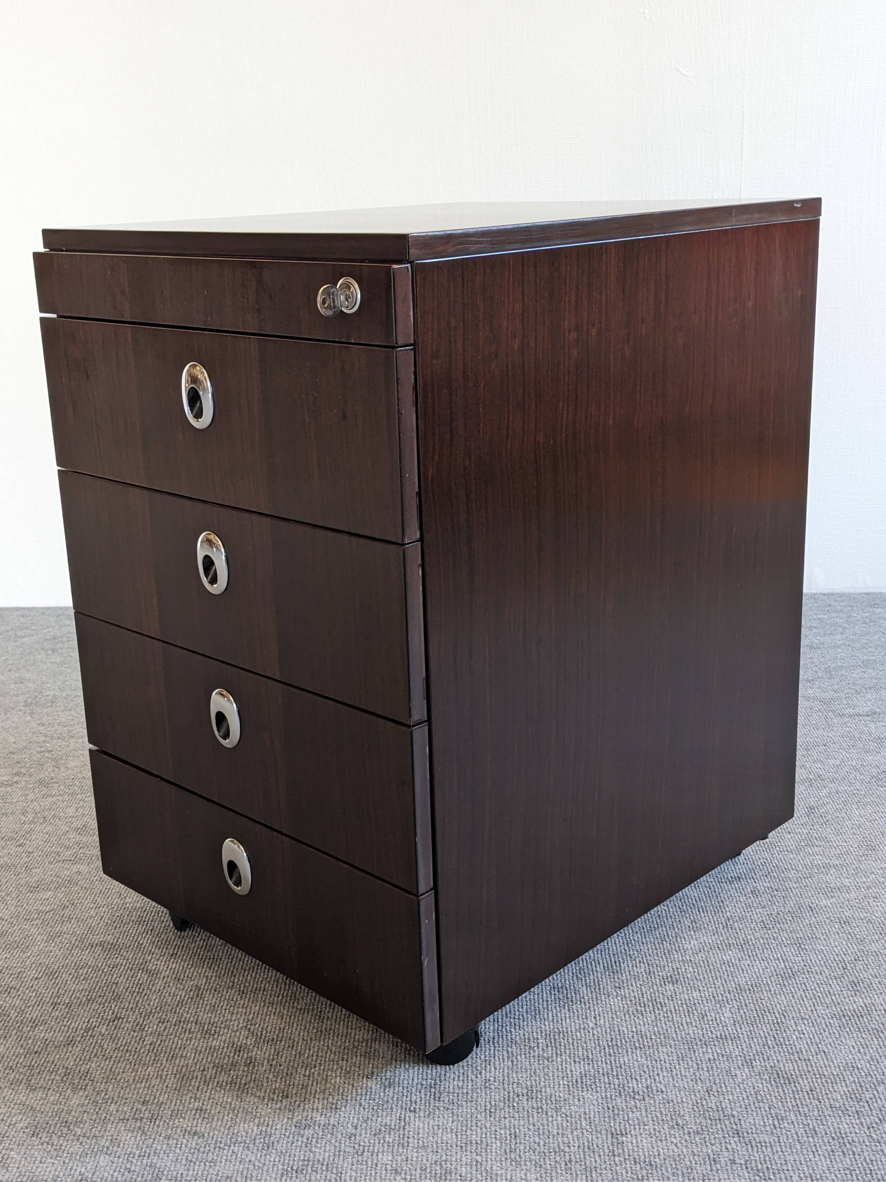 Caisson de bureau à roulettes en palissandre, années 70-80