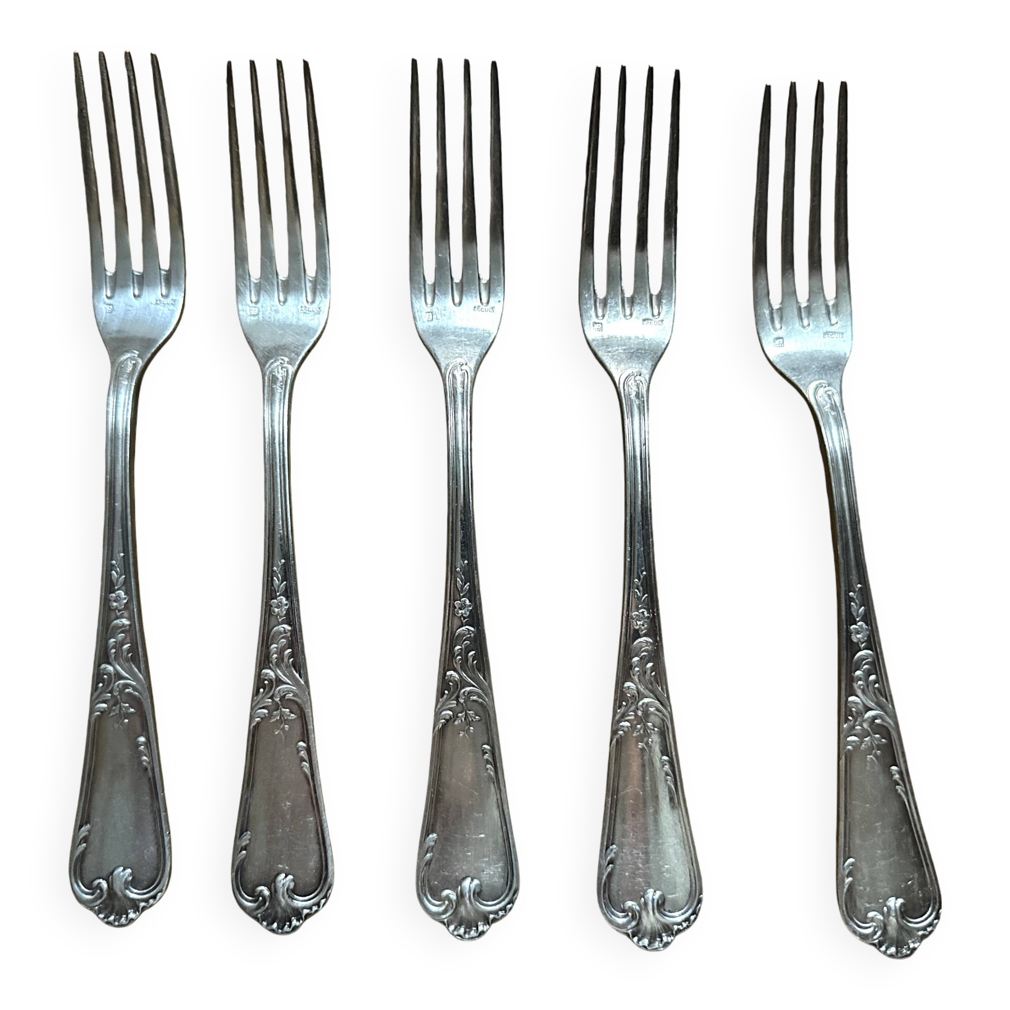 5 silver-plated metal forks with Ercuis hallmark