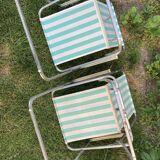 Pair of vintage camping chairs striped green and white