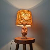 Vintage owl lamp with wool lampshade, handmade