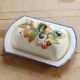 Large vintage faience butter dish with slip decoration – Fruit design