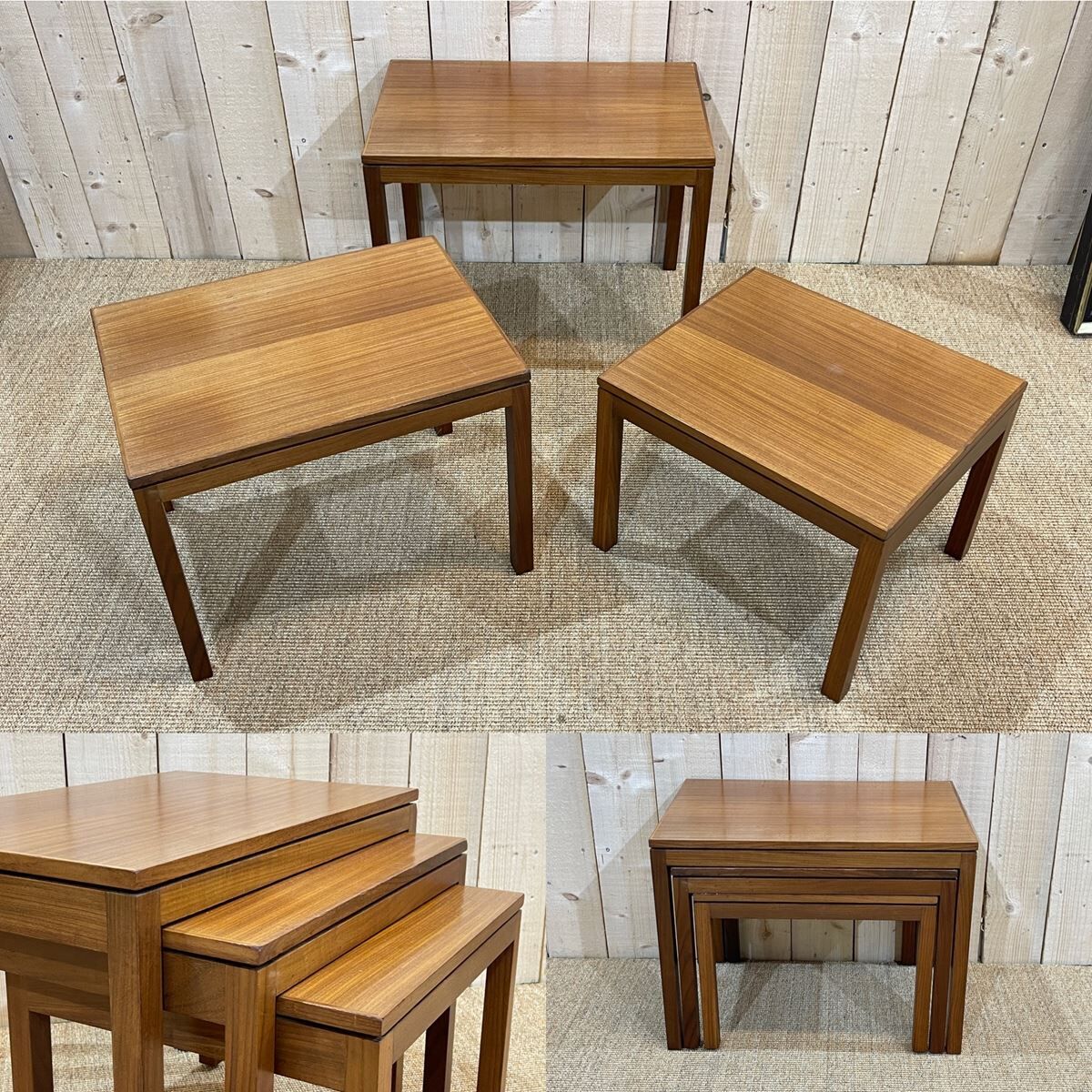 Suite of 3 teak pull-out tables from the 70s