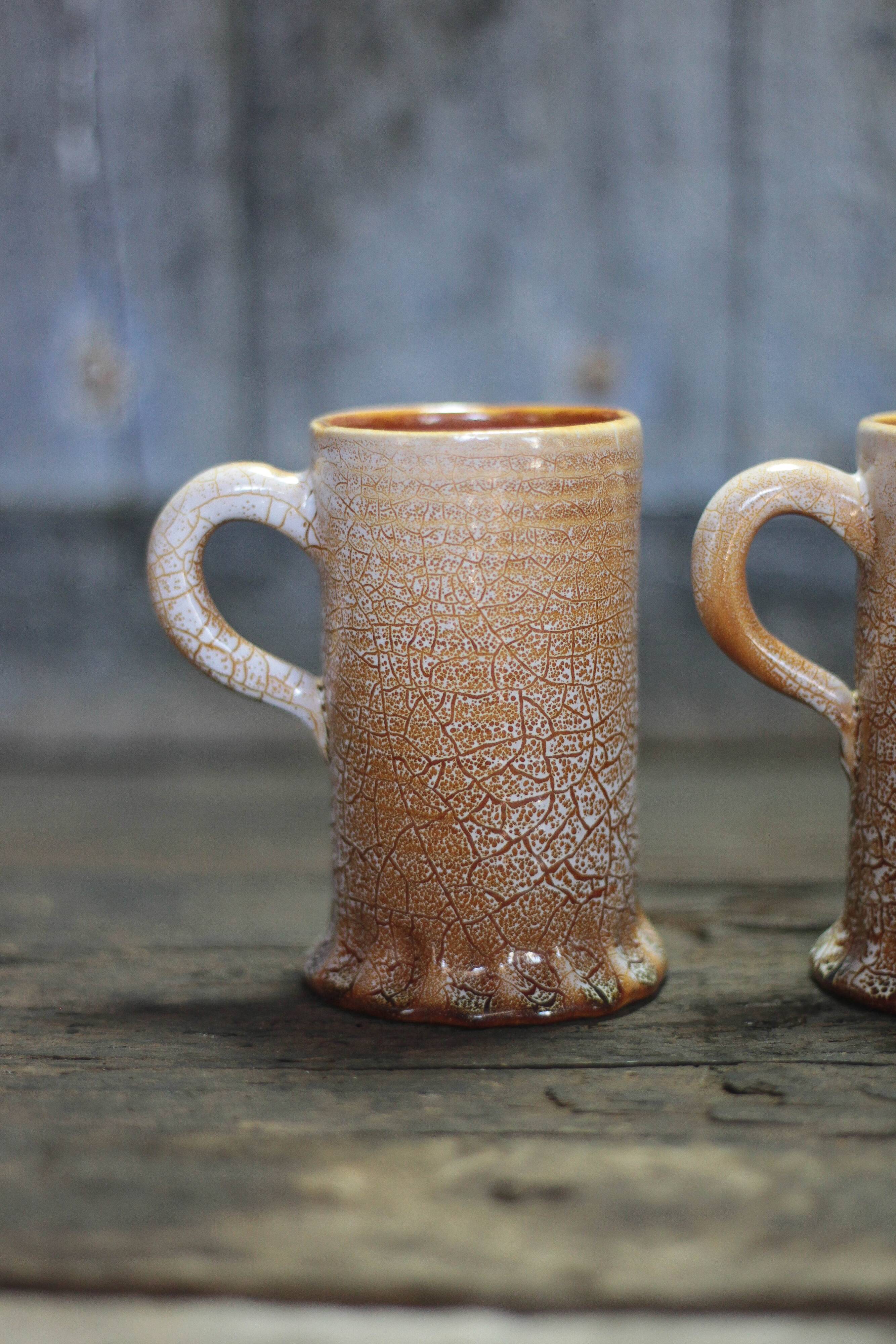 Ceramic service mug Accolay crackle effect X 4, signed tankard, art of the