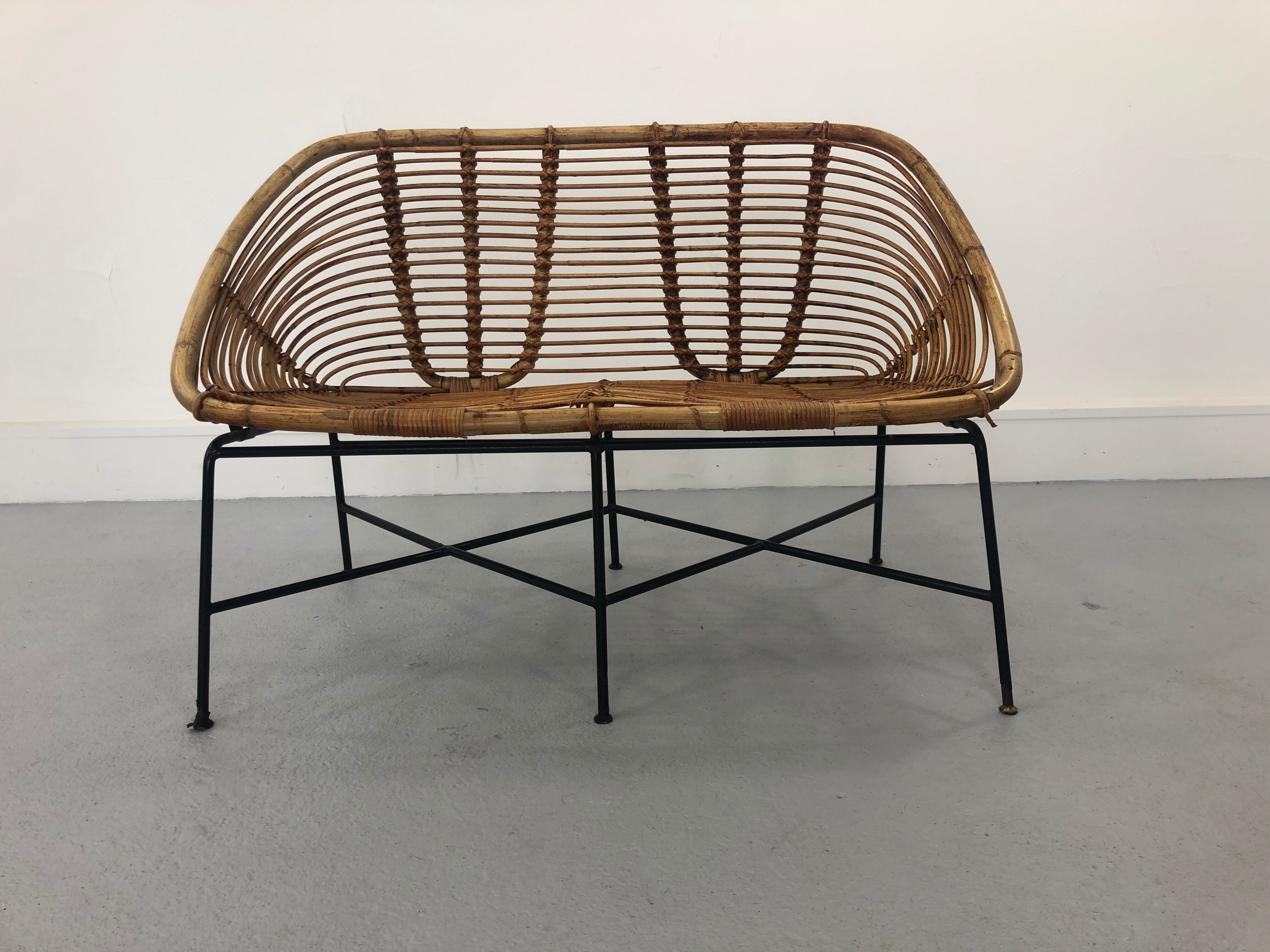 Mid-Century Rattan Bench, 1960s Product Overview