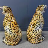 Pair of glazed terracotta leopard figures, Italian, 1960s.