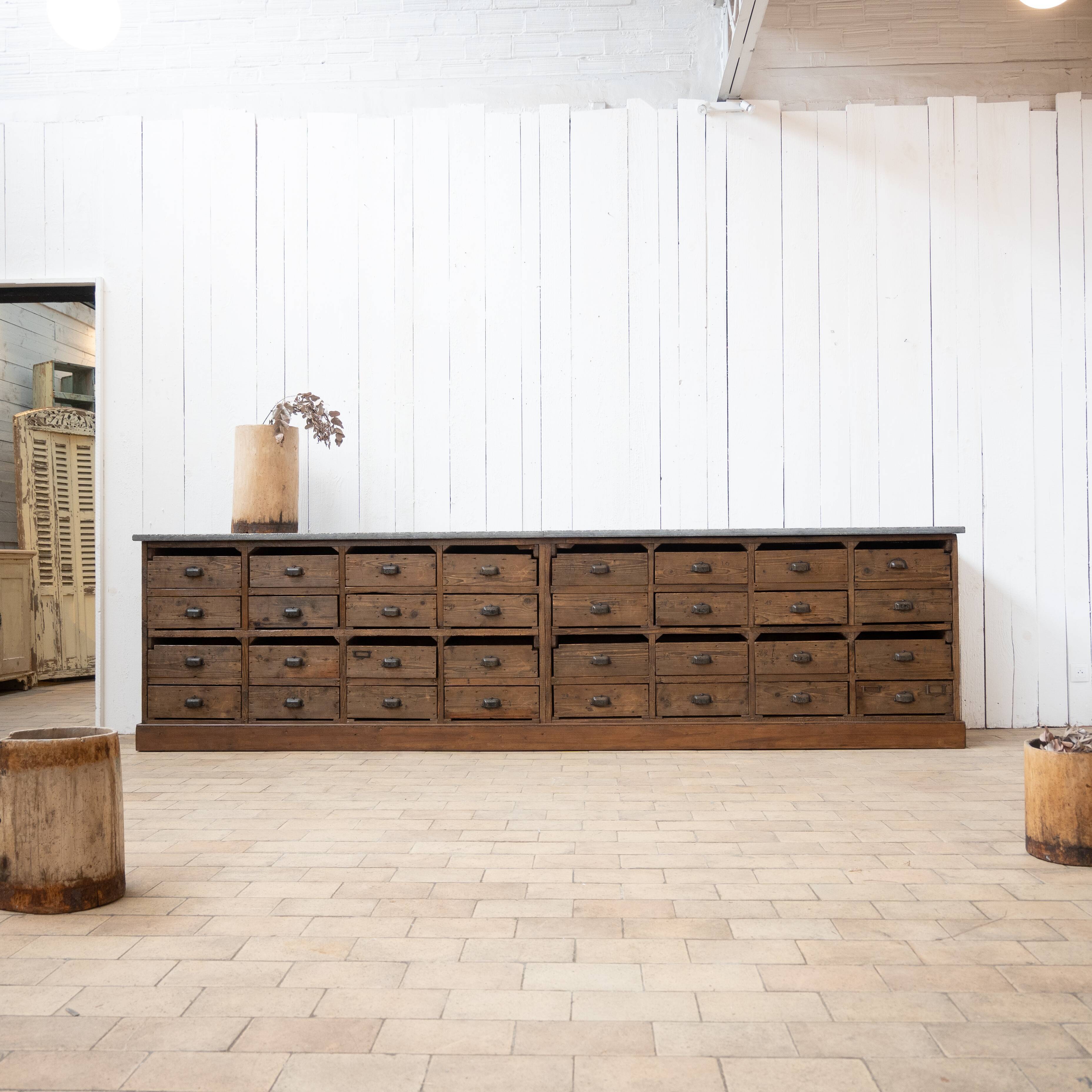 Craft cabinet with drawers in wood and blue stone