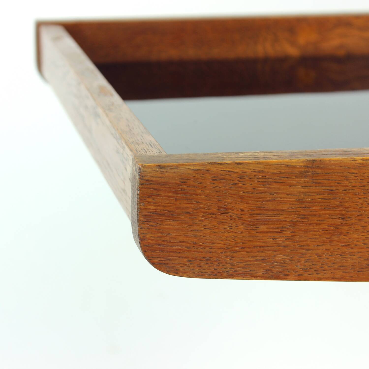 Mid Century Modern Wooden Bar Cart With Black Opaline Glass, 1960s