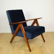 Classic armchair Var B-310 1960s vintage navy velvet - dark wood - 2 pieces available