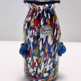 Blue Murano Glass Vase Attributed to Fratelli Toso with Murrines, Italy