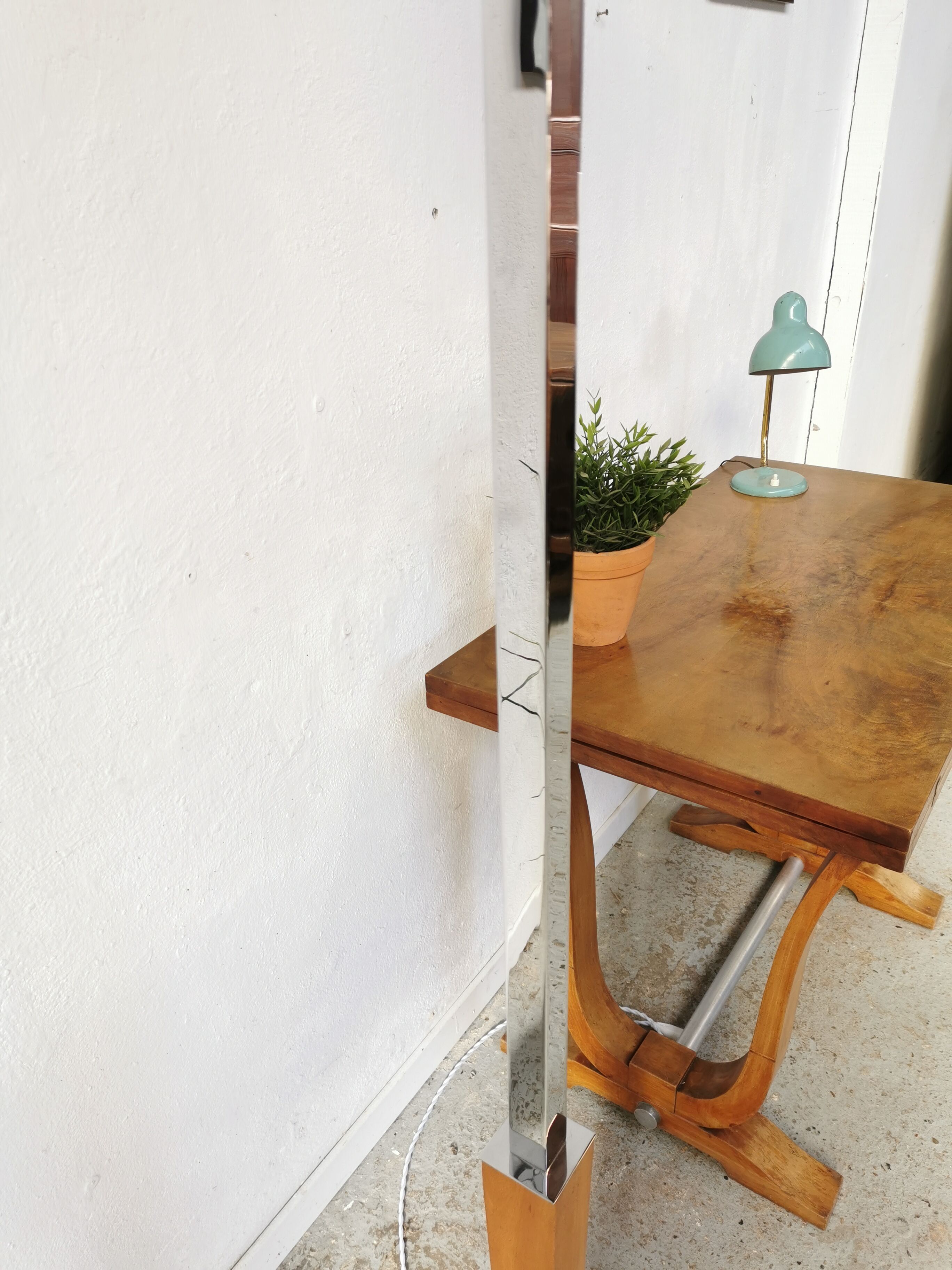 Art deco floor lamp Mazda chrome opaline wood