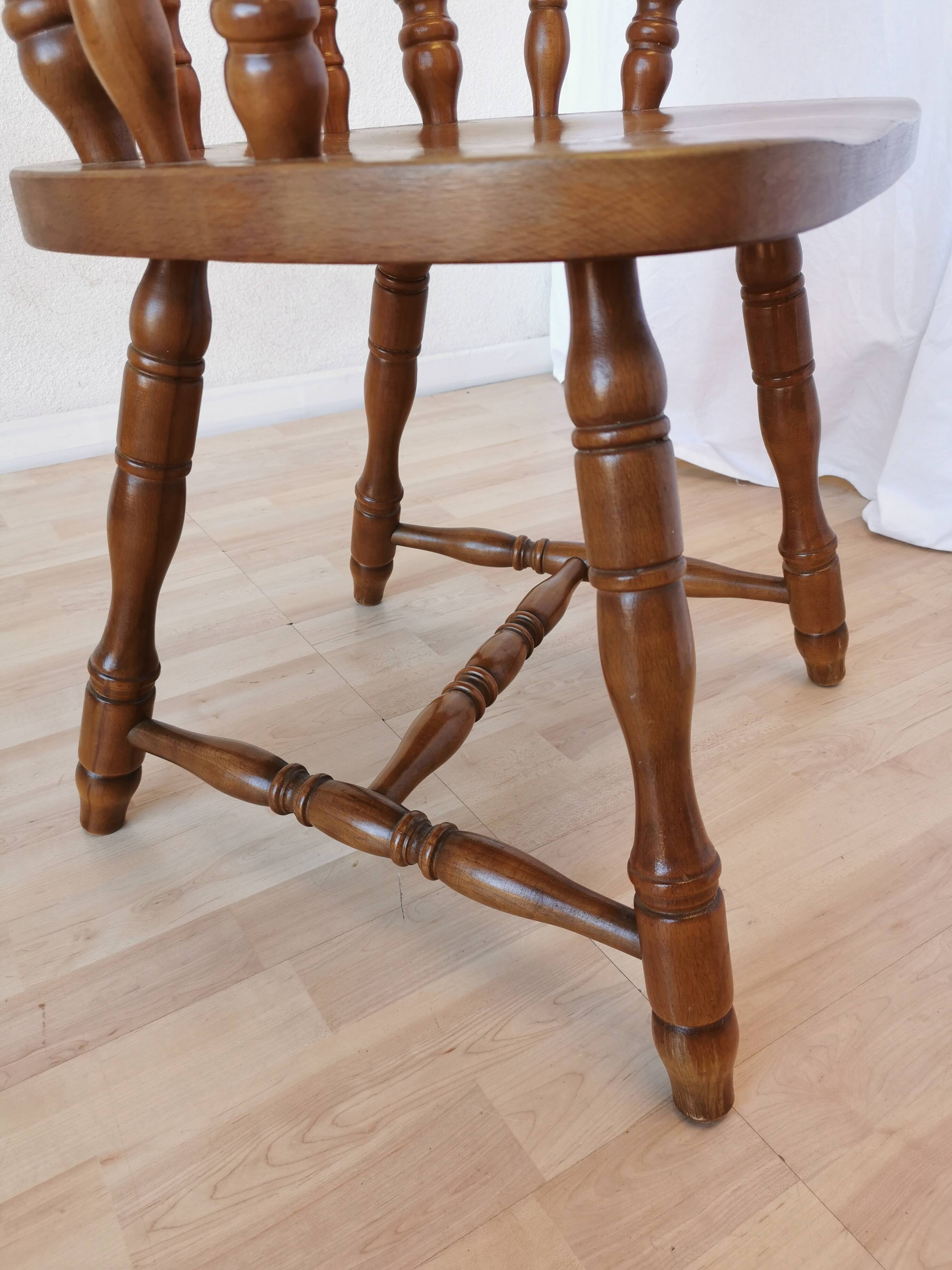 Vintage Beech Wood Windsor Dining Chair - 1970s Captains Armchair