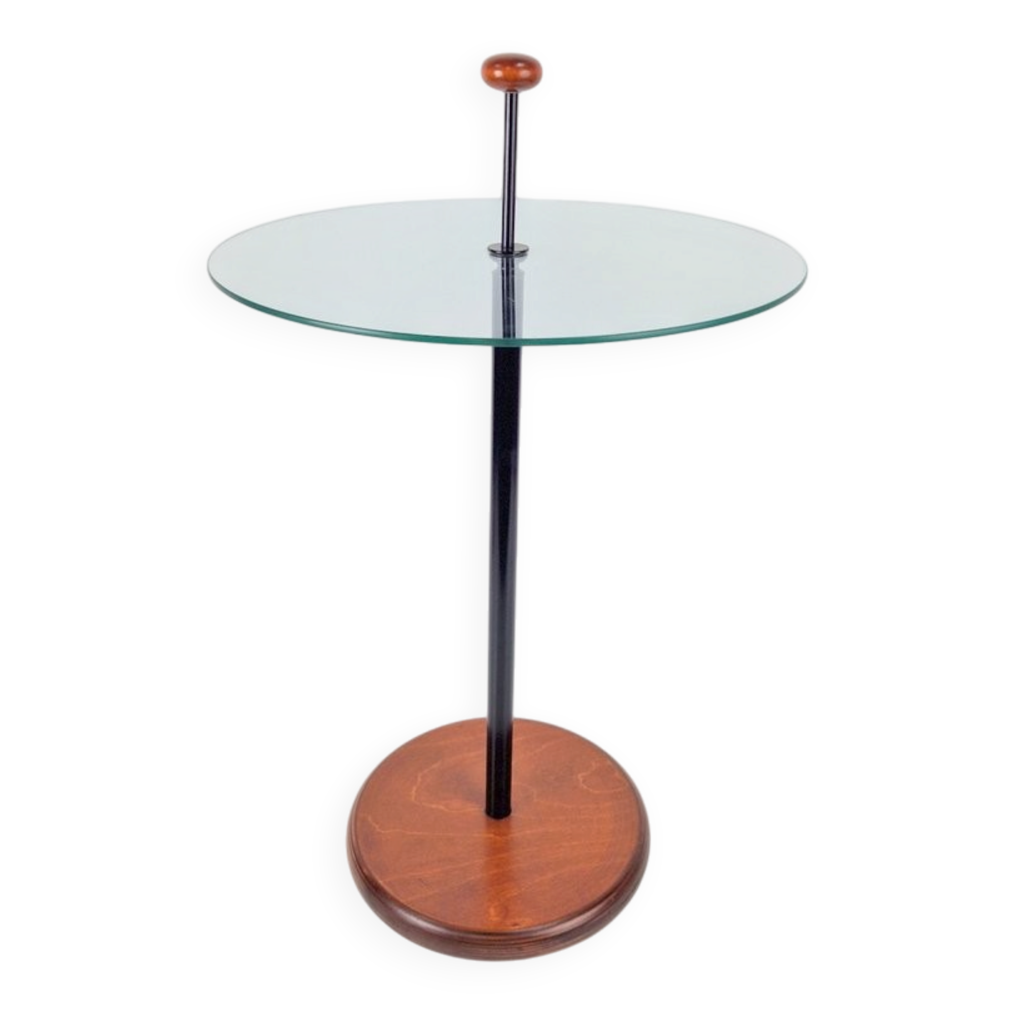 Postmodern Side Table with Ball Handle and Glass Top, 1980s