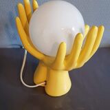 Yellow ceramic hand lamp with white opaline globe