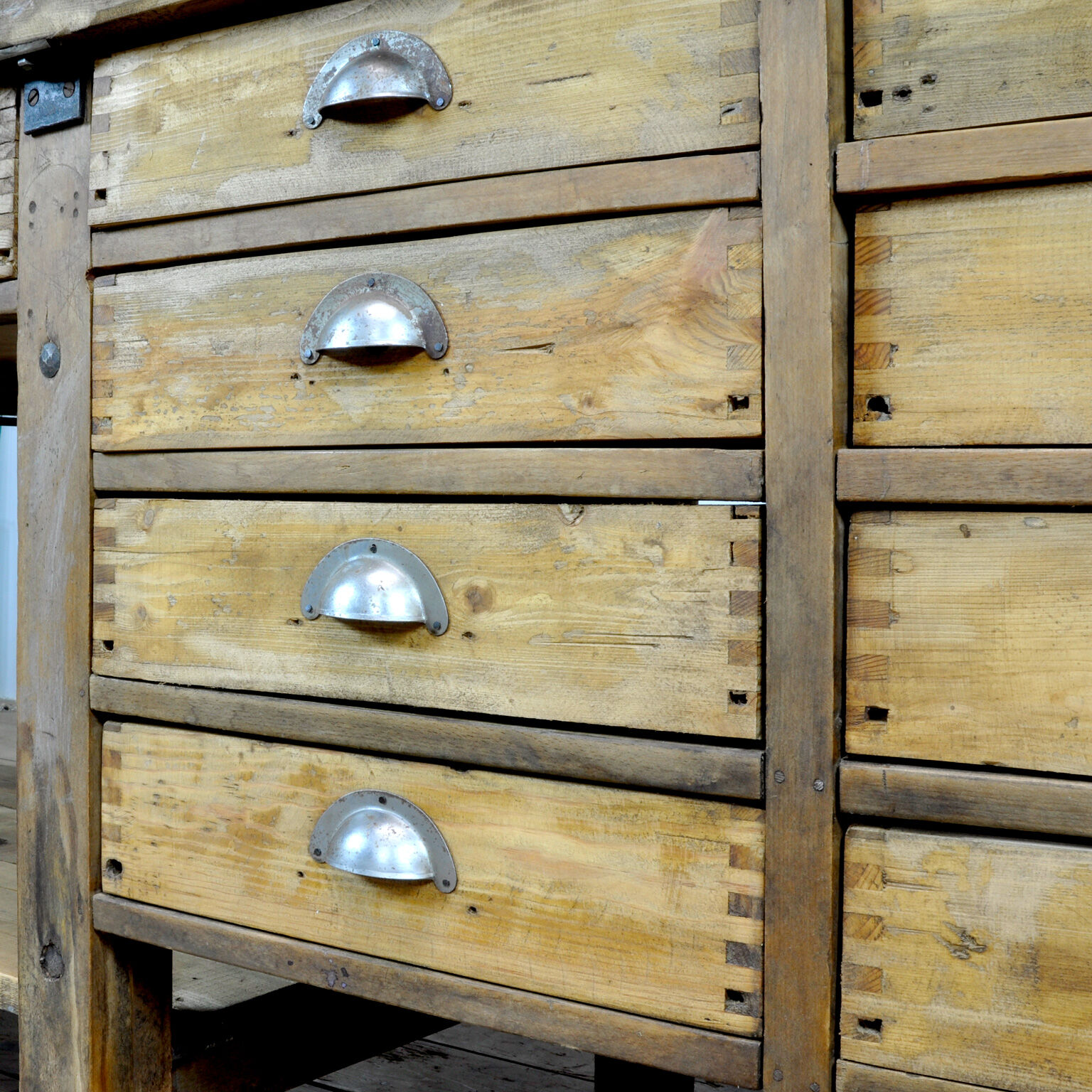 Table de travail industrielle en bois, années 1950