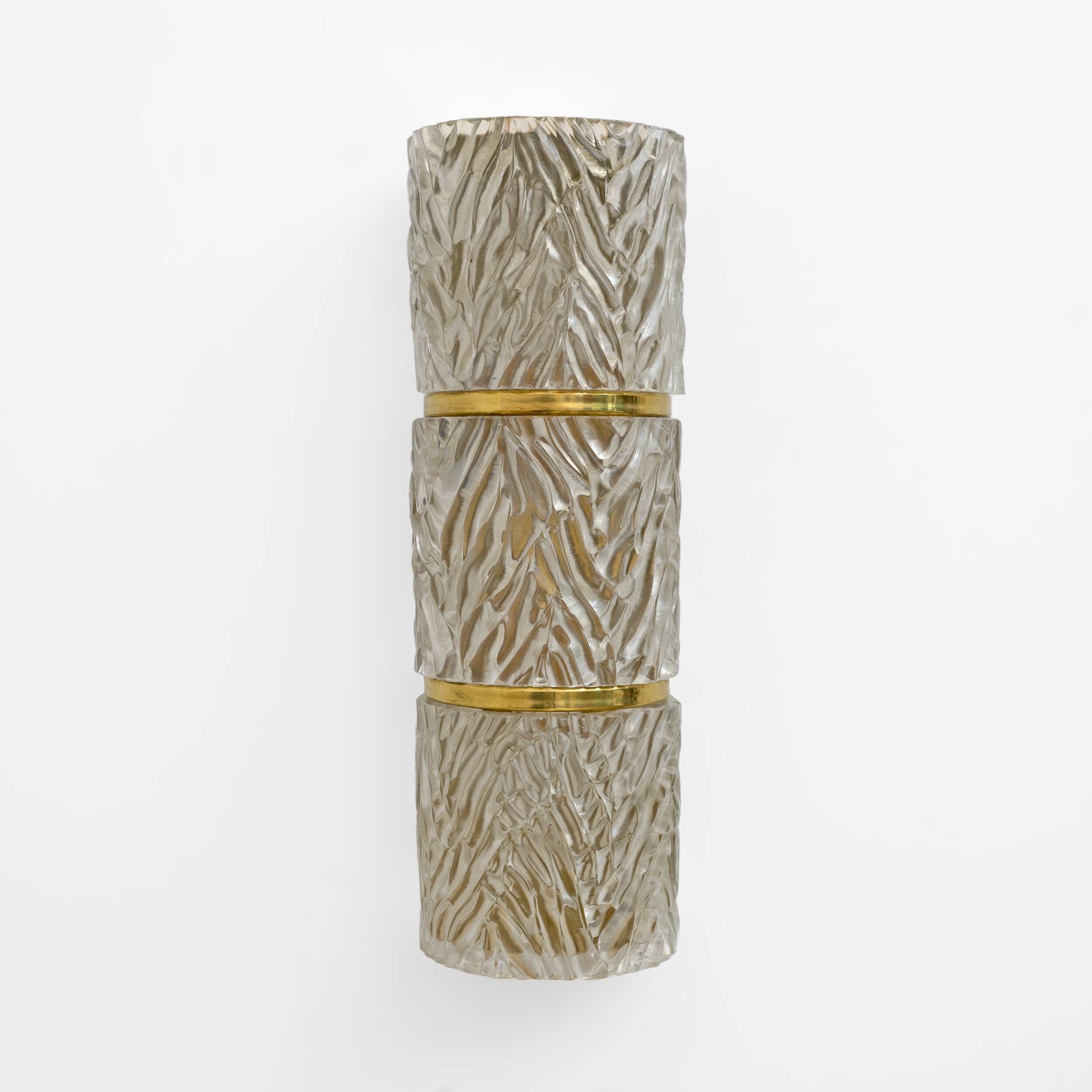 Pair of Modern Italian Brass and Murano Glass Textured Wall Sconces