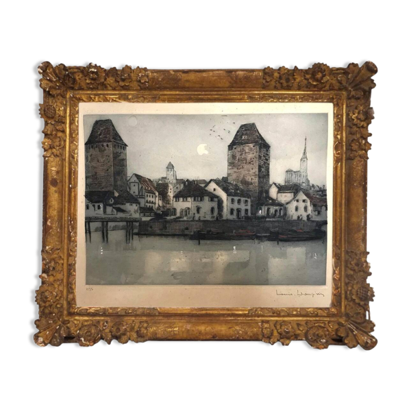 Ancienne gravure Les Deux tours signée Dauphin début XXème