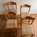4 chaises en pin et corde tressée