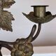 Pair of French Brass Candelabras with Opaline Glass Flowers and Grape Motif