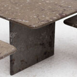 Set of 3 square, fossil marble coffee tables, 1970’s design