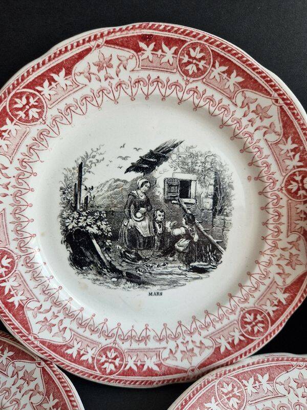 Set of 8 "Month" ceramic talking plates Digoin Sarreguemines