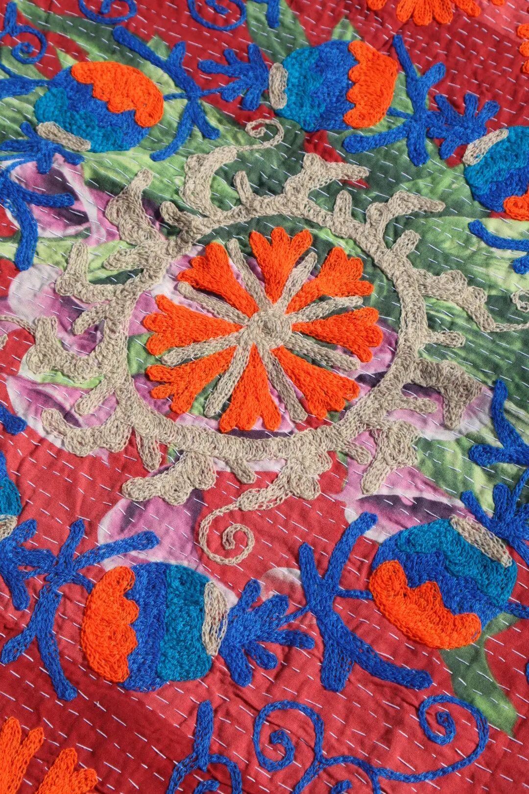 Indian Kantha Suzani embroidered in multicolour – cotton