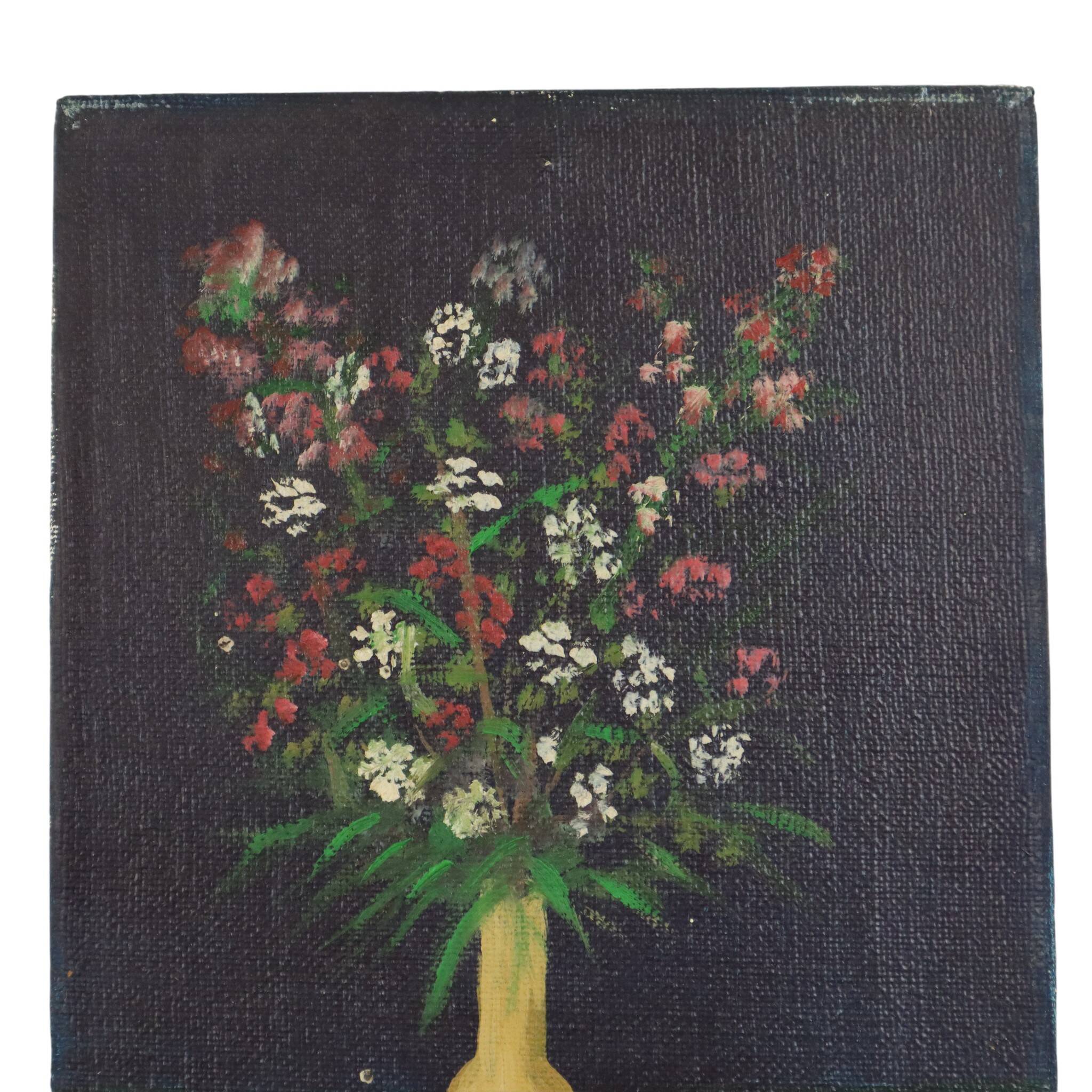 Small Still Life Flowers in a Vase Painting Marcel David 1980