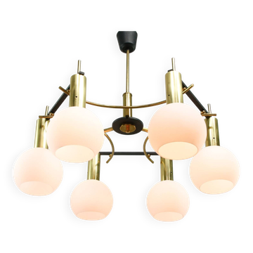 Mid-Century Modern Italian Brass and Opaline Chandelier