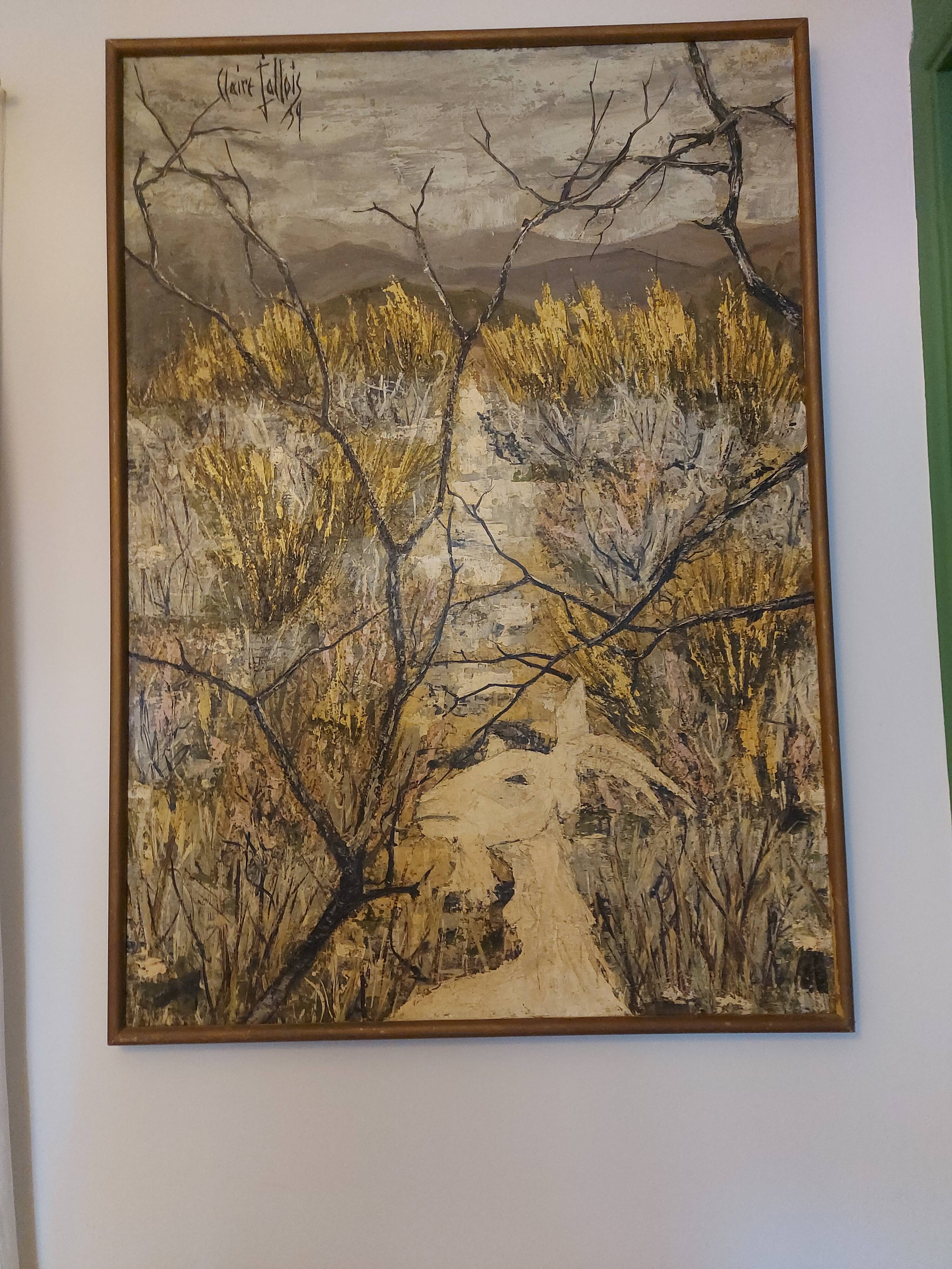 Oil painting on canvas, Claure Jallois, landscape cevenol ( 1959 )