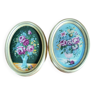 Pair of rose bouquet canvases