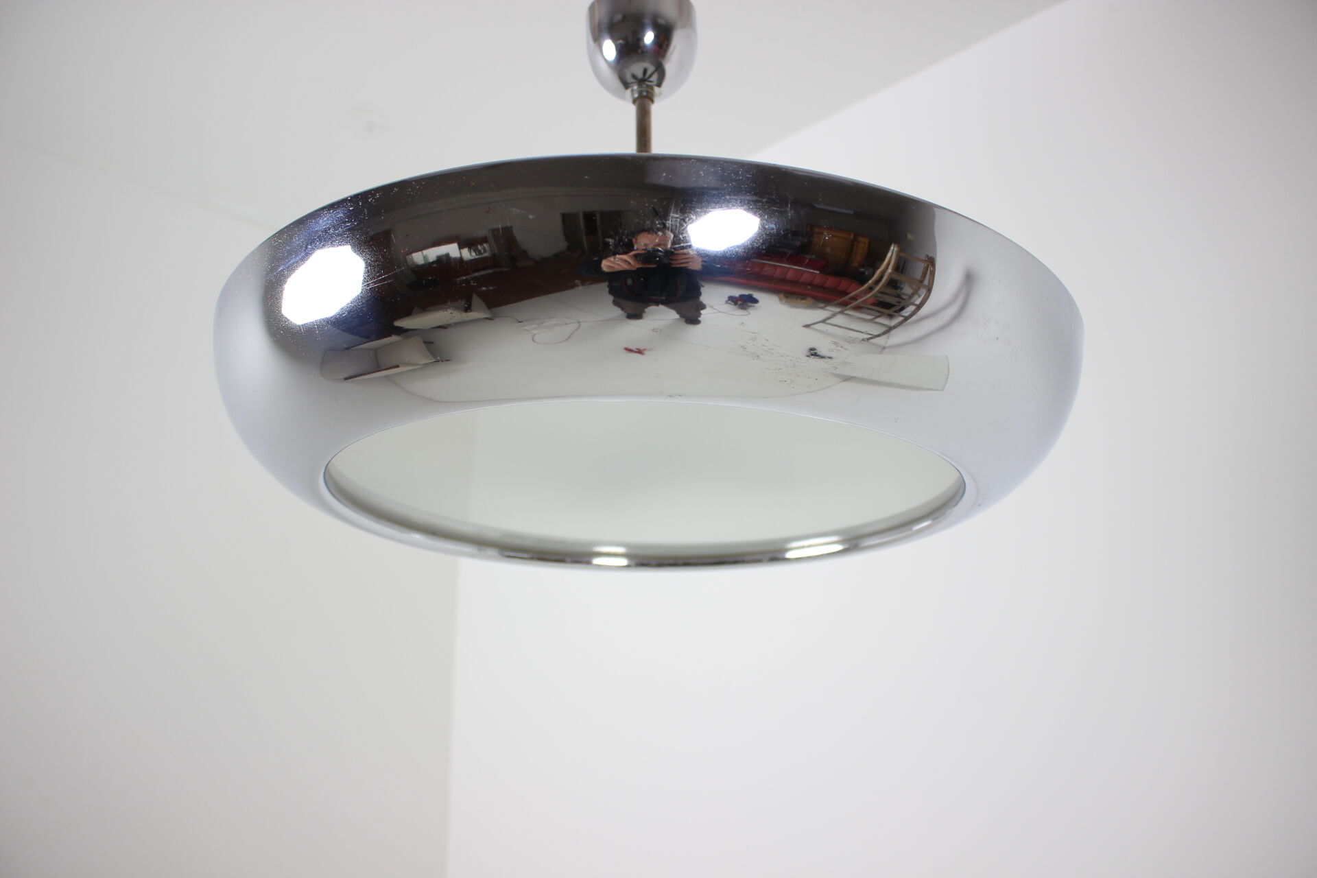 Functionalist chrome Pendant UFO by Josef Hurka for Napako, 1930s