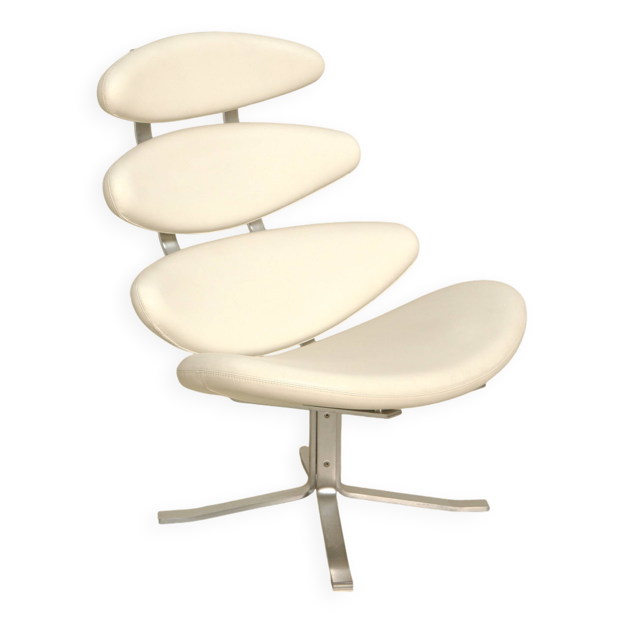 "Corona" lounge chair in off-white grained leather by Poul Volther for E