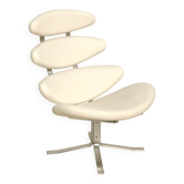 "Corona" lounge chair in off-white grained leather by Poul Volther for E