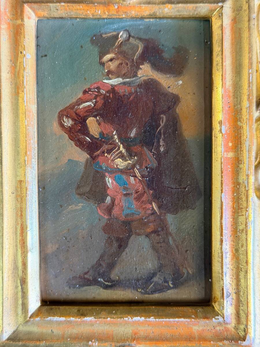 Pair of portraits of Italian bandits, oil on panels, gilded frames, circa 1880.